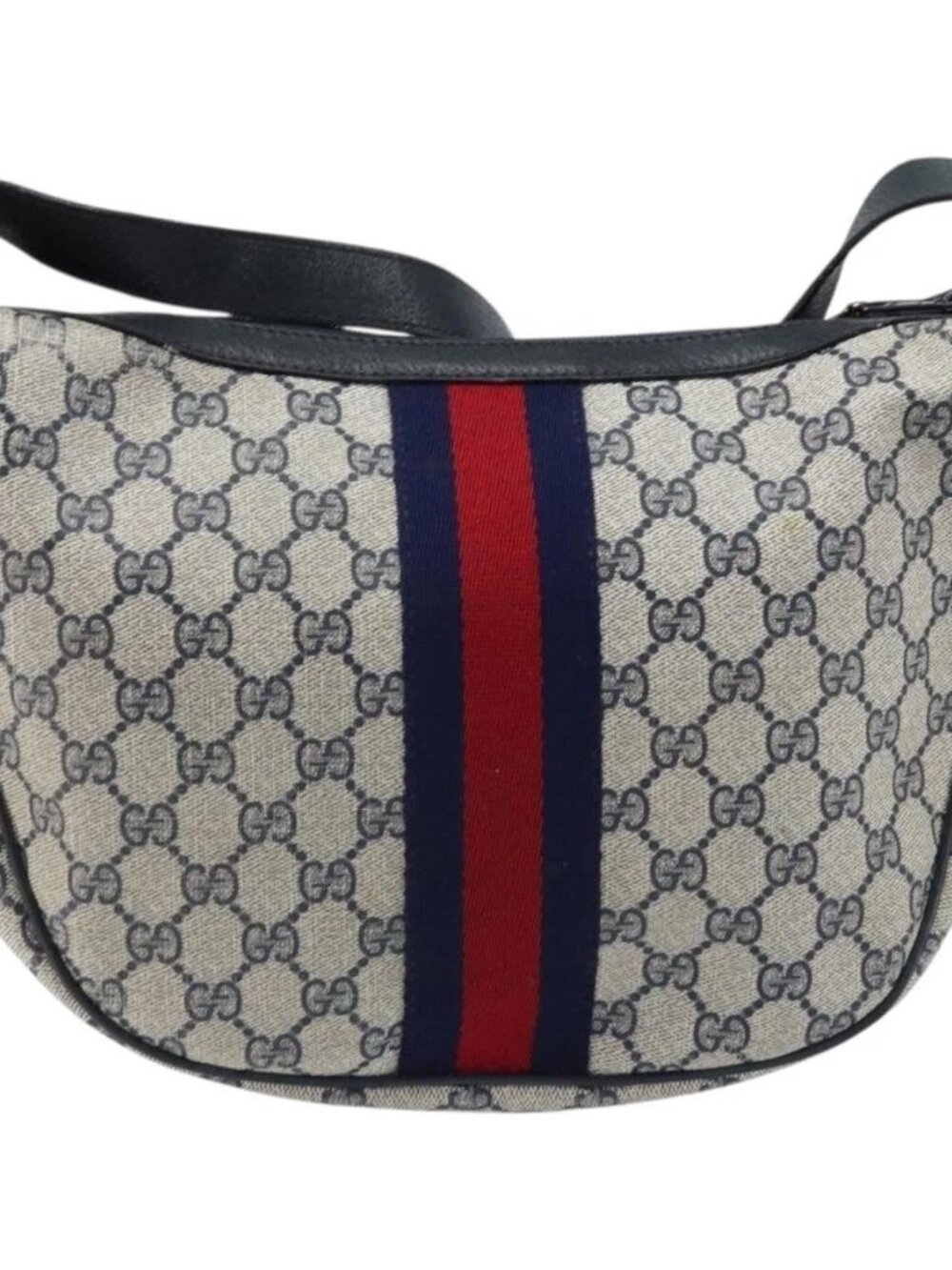GUCCI GG Supreme Sherry Line Shoulder Bag PVC Navy Gold Auth LNZ160 - Picture 3 of 16